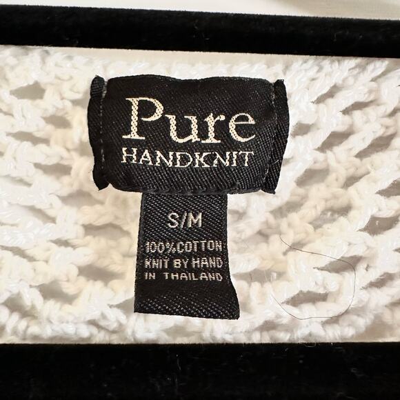 Pure Handknits Cotton Open Crochet Cardigan Sweater Rhinestone Buttons S/M Artsy - Picture 5 of 6
